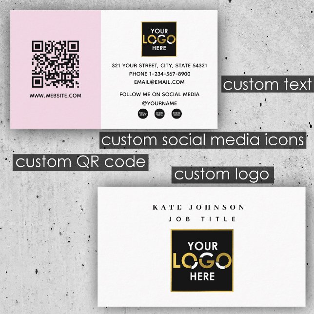 Pink Minimalist Business Your Logo Here QR Code  Card (Pink Minimalist Business Your Logo Here QR Code Business Card)