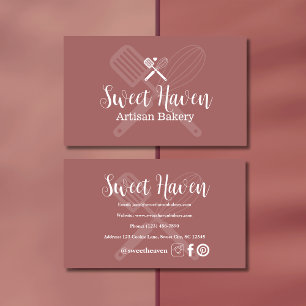 Pink Minimalist Cooking Utensil Bakery Business Card