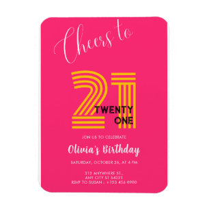 Pink Minimalist Girly 21st Birthday Invitation  Magnet