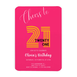 Pink Minimalist Girly 21st Birthday Invitation Magnet