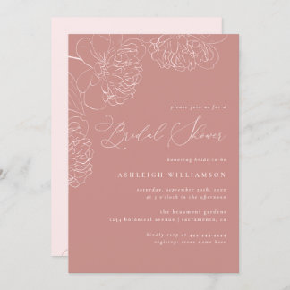 Pink Minimalist Hand-drawn Peonies Bridal Shower Invitation