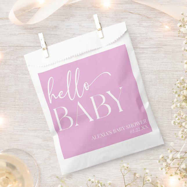 Pink Minimalist Hello Baby Baby Shower Favour Bag (Clipped)