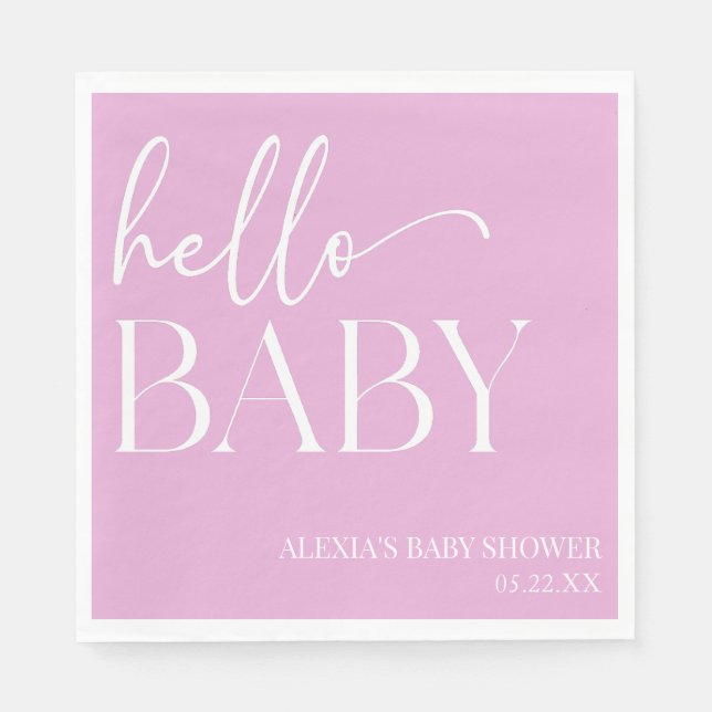 Pink Minimalist Hello Baby Baby Shower Napkin (Front)