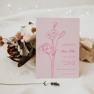 Pink Minimalist Line Floral Bridal Shower Invitation