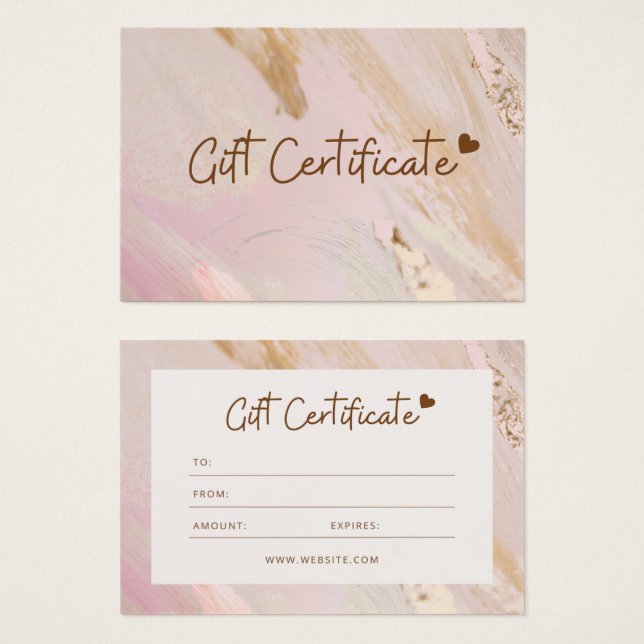 Pink Minimalist Marble Business Gift certificates (Front & Back)