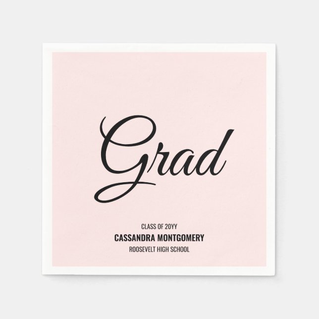 Pink Minimalist Modern Graduation Party Napkin (Front)