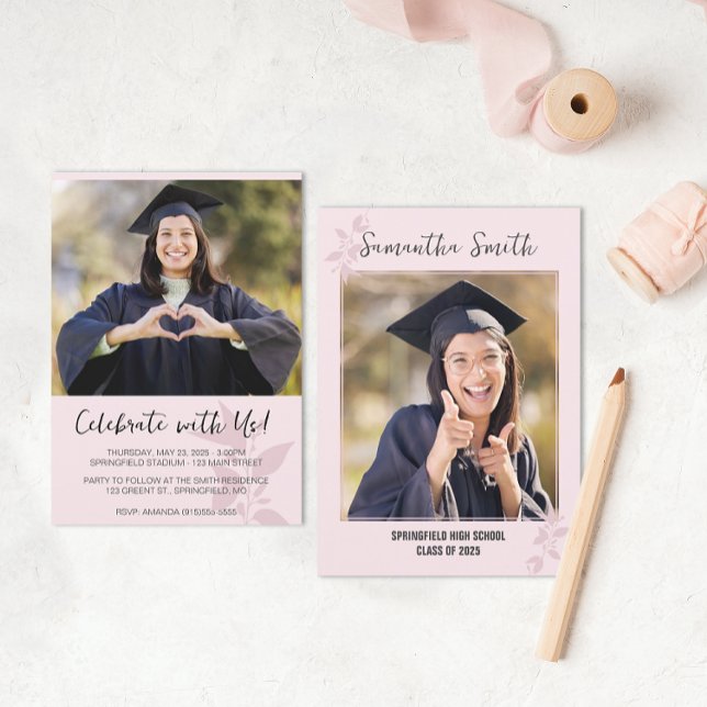 Pink Minimalist Photo Graduation Invitation (Creator Uploaded)
