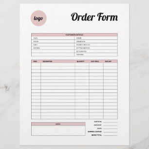 Pink Minimalist Product Order Form Letterhead