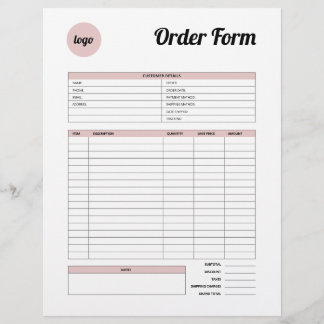 Pink Minimalist Product Order Form  Letterhead