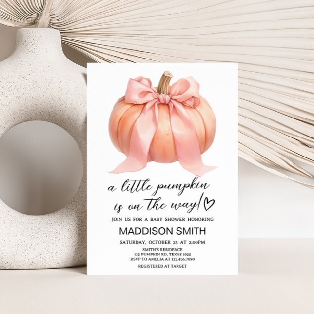 Pink Minimalist Pumpkin Baby Shower  Invitation (Minimalist Pumpkin Baby Shower Invitation)