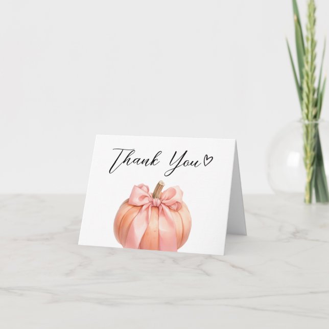 Pink Minimalist Pumpkin Baby Shower Thank You Card (Front)