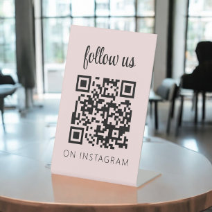 Pink Minimalist QR Code Follow Us on Instagram Pedestal Sign