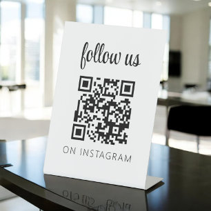 Pink Minimalist QR Code Follow Us on Instagram Pedestal Sign