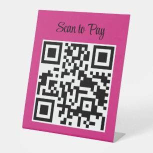 Pink Minimalist Qr Code Scan to Pay Business Pedestal Sign