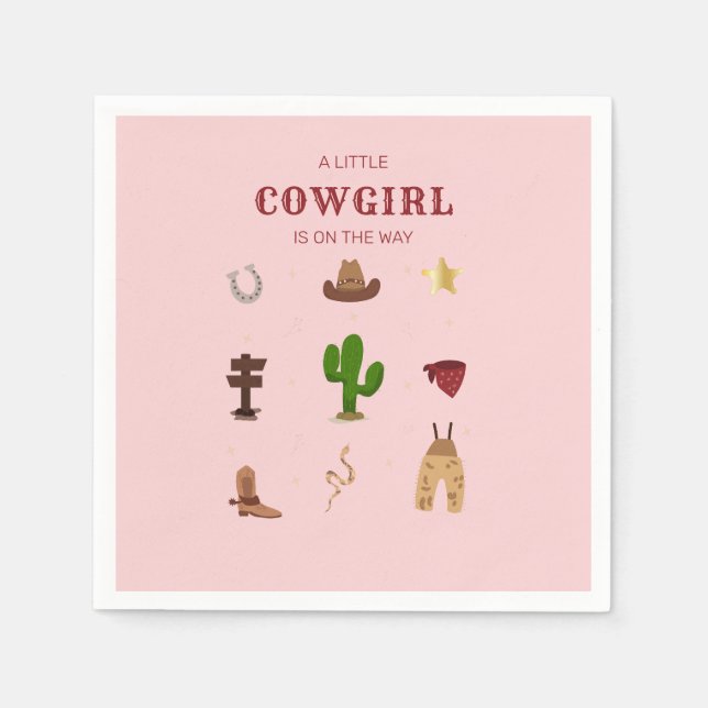  Pink Minimalist Rodeo Cowgirl Baby Shower Napkin (Front)