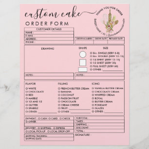 Pink Minimalist Rustic Wood Bakery Cake Order Form Flyer