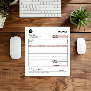 Pink Minimalist Small Business Invoice Template Notepad