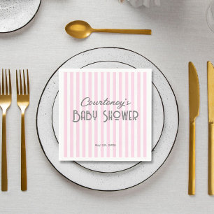 Pink minimalist striped Baby Shower Napkin