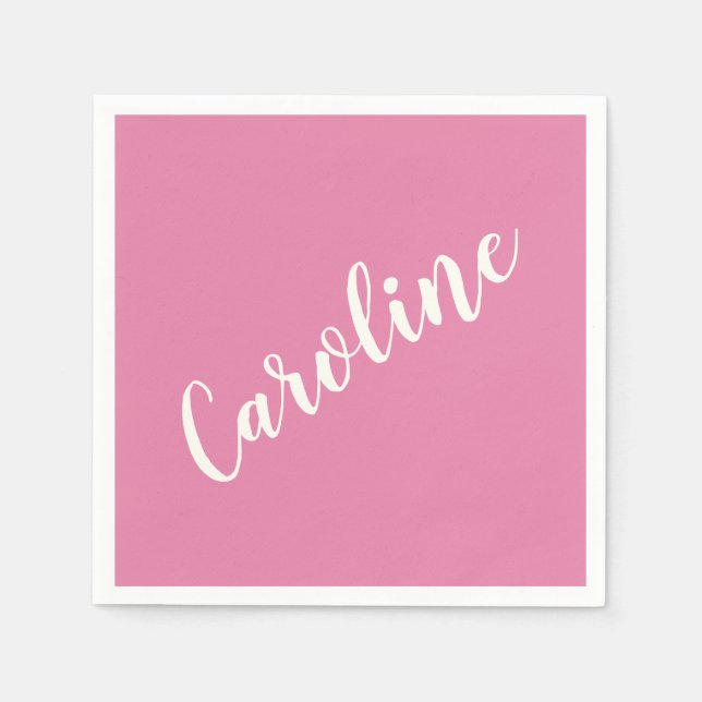 Pink Minimalist Typography Personalized Name Napkin (Front)