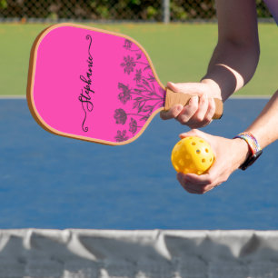 Pink Minimalist Wildflower   Name Pretty Floral  Pickleball Paddle