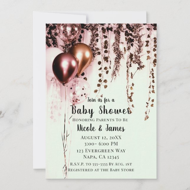 Pink Mink Rose Gold Lights Rustic Baby Shower Invitation (Front)