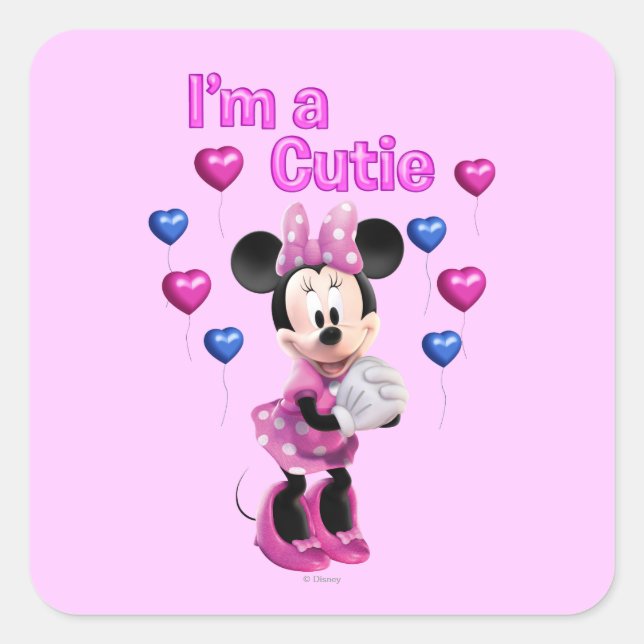 Pink Minnie | Cutie with Hearts Square Sticker (Front)