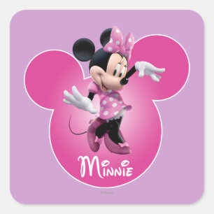 Pink Minnie   Mickey Head Icon Square Sticker