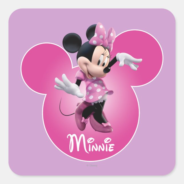 Pink Minnie | Mickey Head Icon Square Sticker (Front)