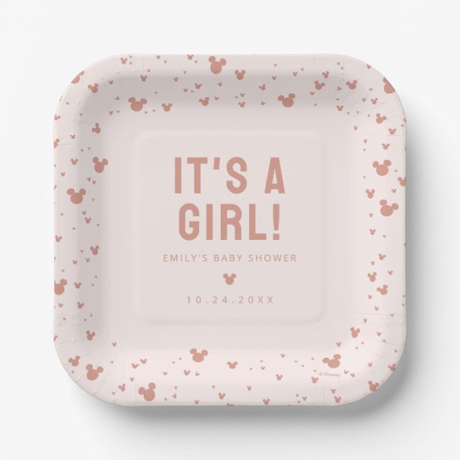 Pink Minnie Mouse Confetti Baby Shower Paper Plate (Front)