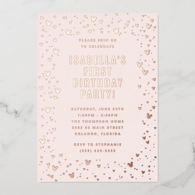 Pink Minnie Mouse Confetti Girl's First Birthday (Front)