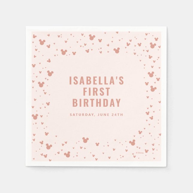 Pink Minnie Mouse Confetti Girl's First Birthday Napkin (Front)