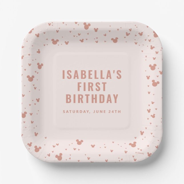 Pink Minnie Mouse Confetti Girl's First Birthday Paper Plate (Front)