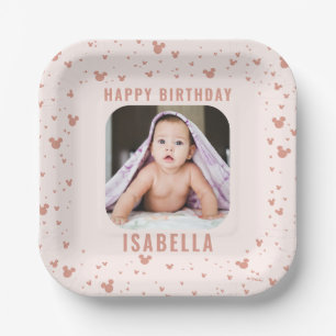 Pink Minnie Mouse Confetti Girl's First Birthday Paper Plate