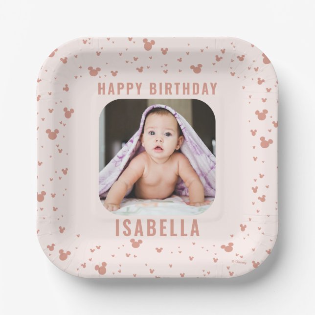 Pink Minnie Mouse Confetti Girl's First Birthday Paper Plate (Front)