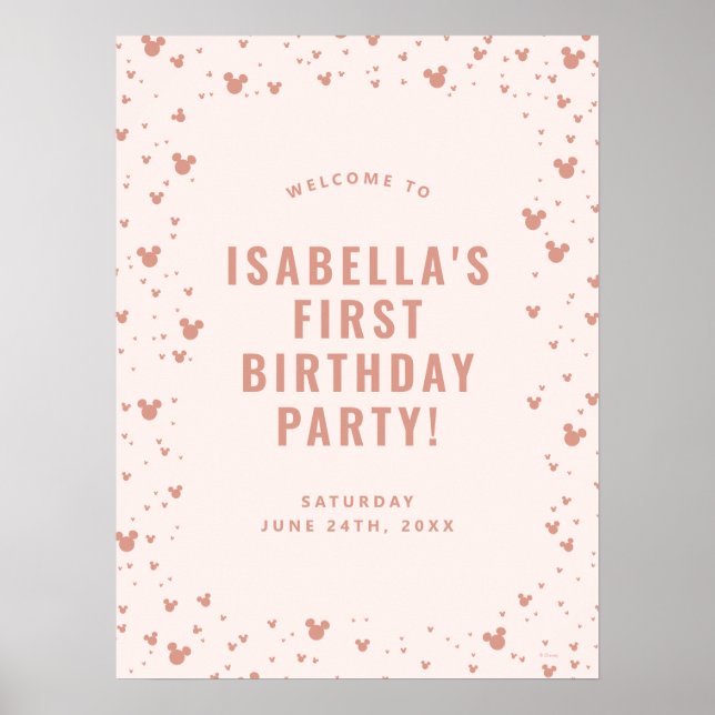 Pink Minnie Mouse Confetti Girl's First Birthday Poster (Front)