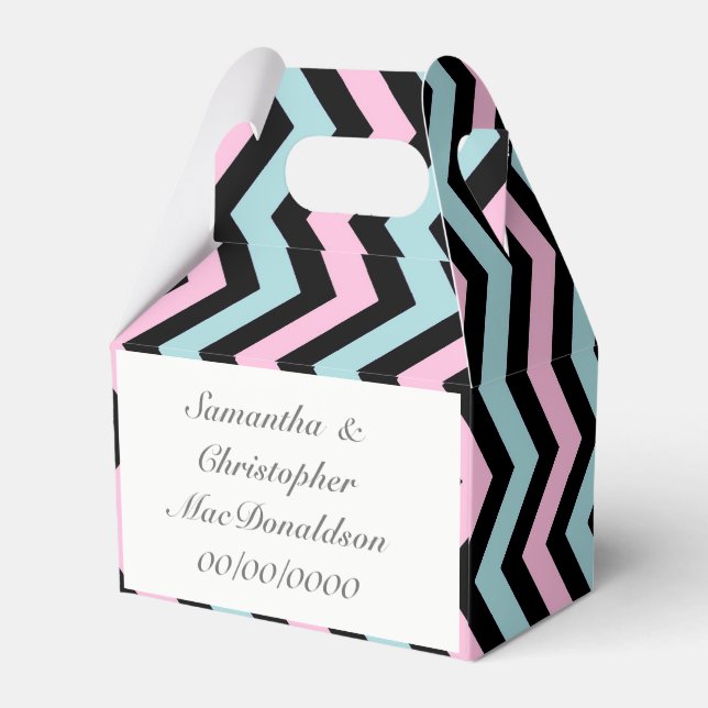 Pink mint and greystripe chevron wedding favor box (Back Side)