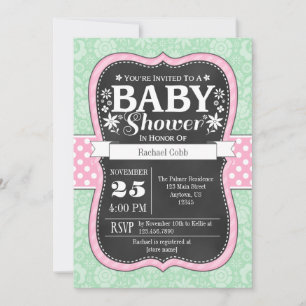 Pink Mint Chalkboard Floral Baby Shower Invite