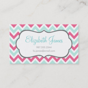 Pink & Mint Colourful Chevron Stripes Business Card