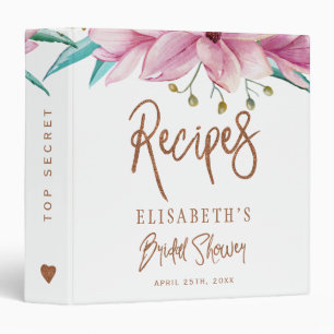 Pink mint copper glitter bridal shower recipe binder