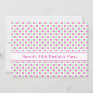 Pink Mint Dots 30th Birthday Party Invitation