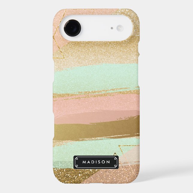 Pink Mint Fake Gold Glitter Girly Personalized Case-Mate iPhone Case (Back)