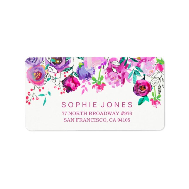 Pink Mint Flowers Bridal Shower Address Labels (Front)