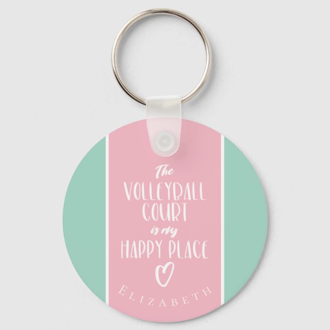 pink mint girls' volleyball keychain w name (Front)