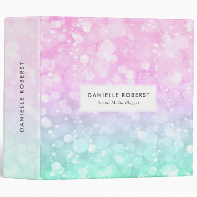 Pink & Mint Girly Bokeh Glitter Binder (Front/Spine)
