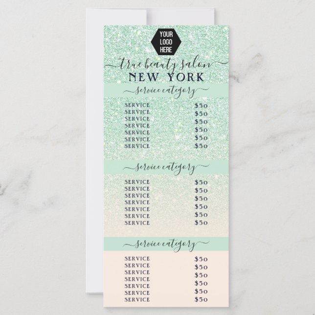 Pink Mint Glitter Ombre Logo Salon Price List (Front)