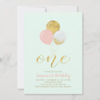 Pink, Mint & Gold Balloons 1st Girl Birthday Party
