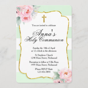 Pink, Mint & Gold Communion Invitation