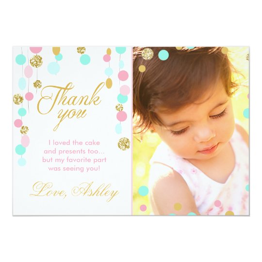 Pink Mint Gold Glitter Birthday Thank You Card