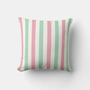 Pink, Mint Green and White Pastel Stripe Throw Pillow