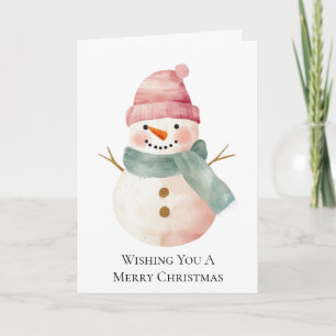 Pink Mint Green Christmas Snowman Card